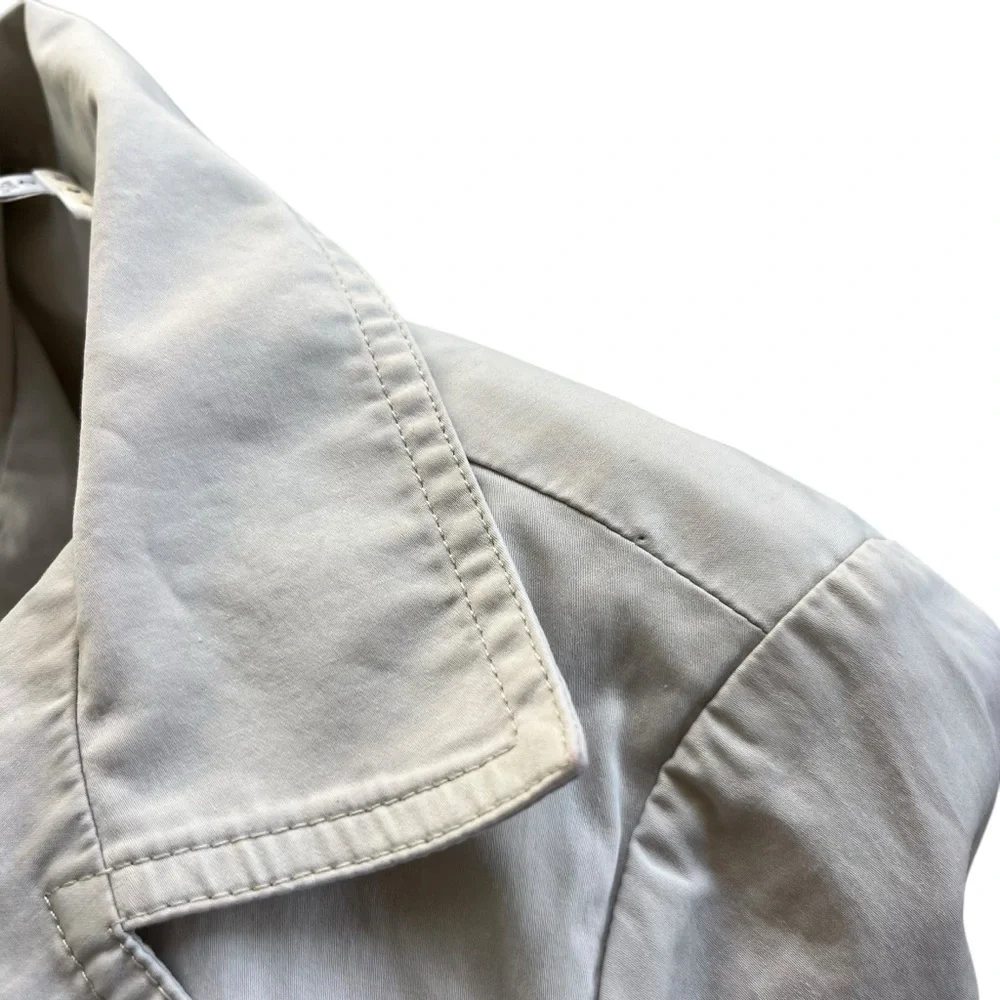 CAbi Women’s Size 0 Classic Tan Beige Sandy Short Sleeve Trench Coat Jacket #777